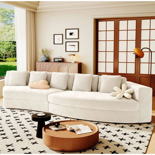 7 Seater Sofa Set: 115.7" Pure Foam Modular Curved Sofa with 5 Cushions in Chenille