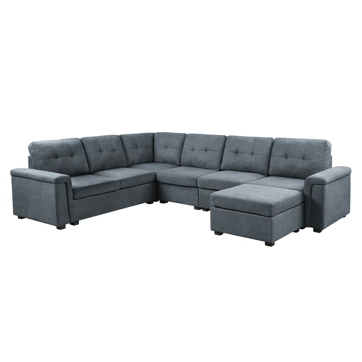 7 Seater Sofa Set: 119" Gray Woven Fabric 7-Seater Sectional Sofa