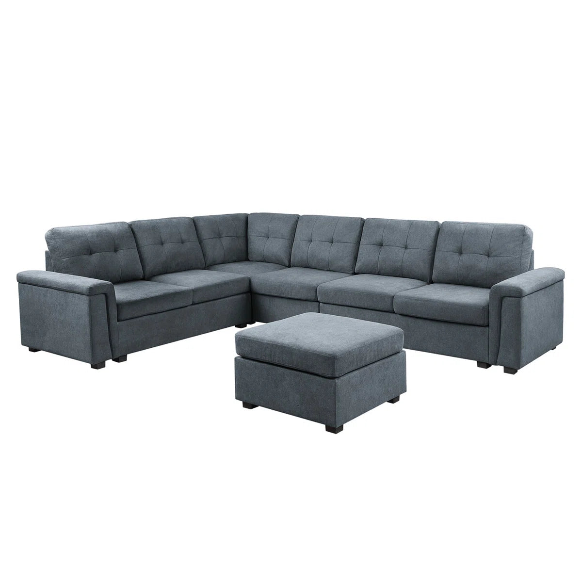 7 Seater Sofa Set: 119" Gray Woven Fabric 7-Seater Sectional Sofa