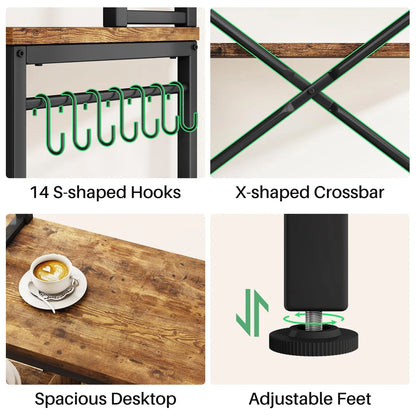 Kitchen Rack: 14 Hooks Bread Rack with Power Outlet and Storage Rack
