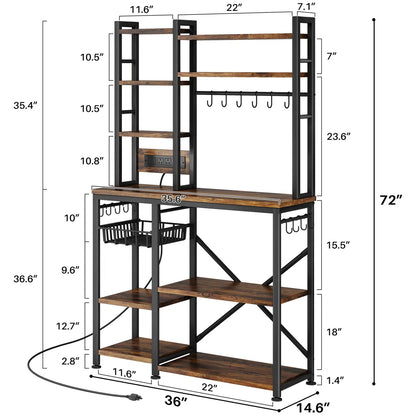 Kitchen Rack: 14 Hooks Bread Rack with Power Outlet and Storage Rack