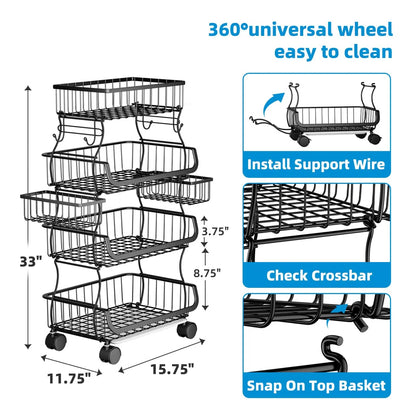 Kitchen Rack: 15.75'' W Metal Shelving Unit with Wheels