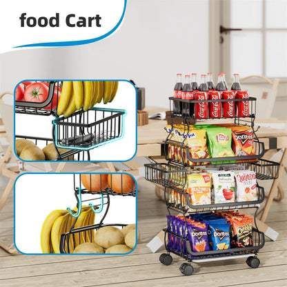 Kitchen Rack: 15.75'' W Metal Shelving Unit with Wheels