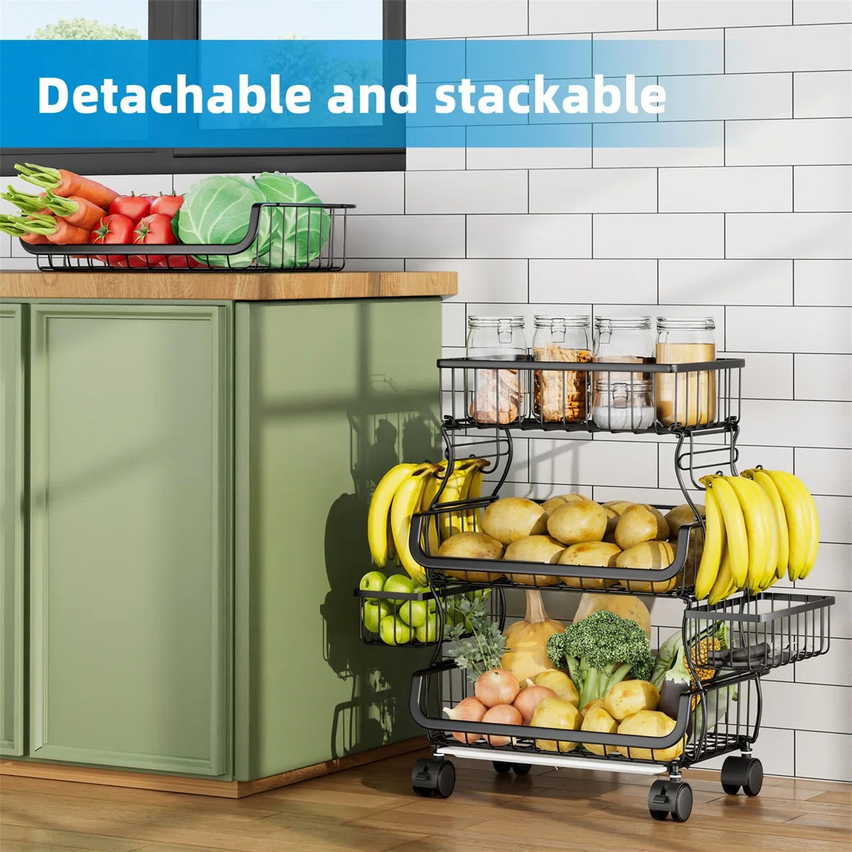 Kitchen Rack: 15.75'' W Metal Shelving Unit with Wheels