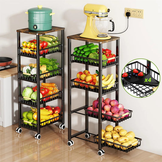 Kitchen Rack: 15.7'' W Metal Shelving Unit with Wheels