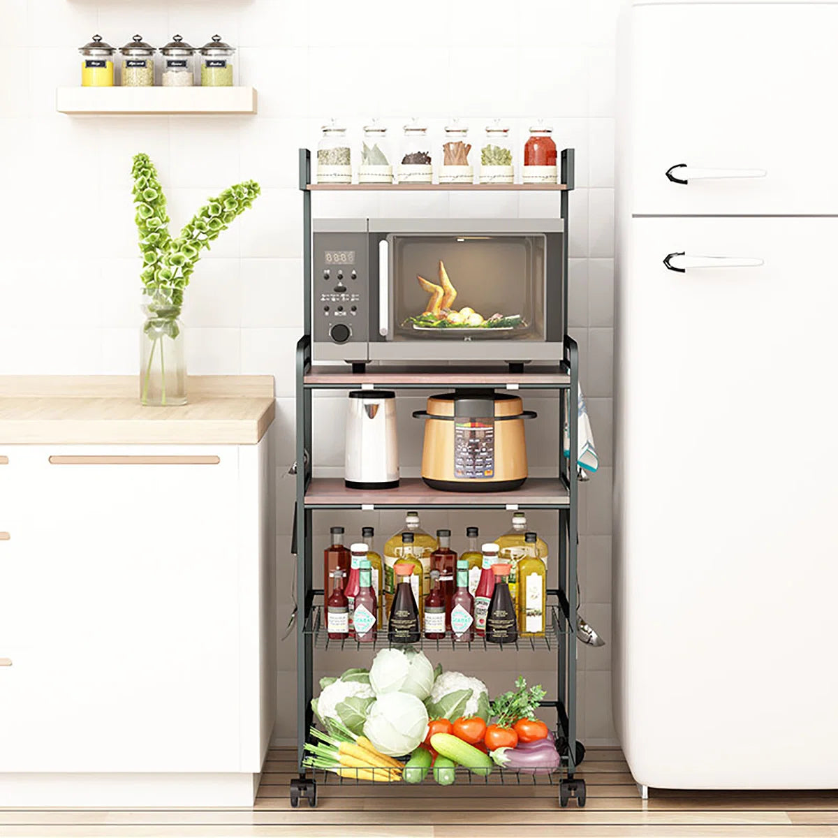 Microwave Stands: 22.83'' Steel Baker’s Rack with Microwave Shelf and Storage