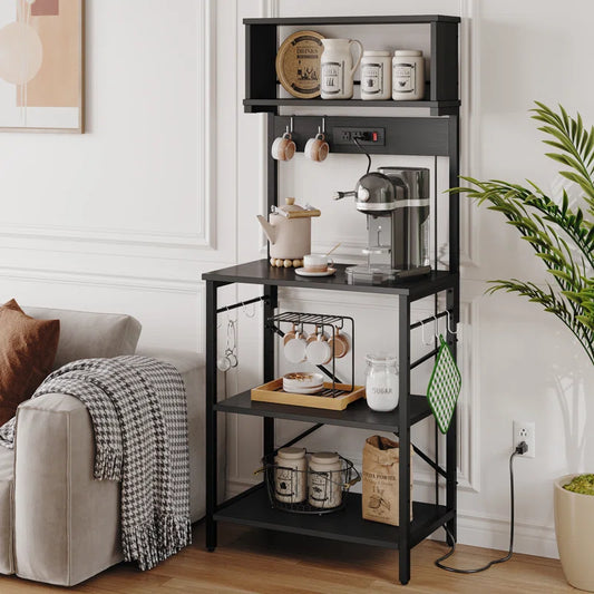 Kitchen Rack: 23.62'' Microwave Oven Stand with 5 Tiers and Power Outlet in the Kitchen Baker's Rack