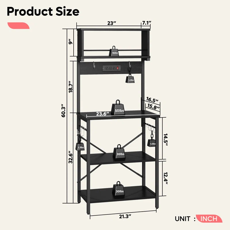 Kitchen Rack: 23.62'' Microwave Oven Stand with 5 Tiers and Power Outlet in the Kitchen Baker's Rack