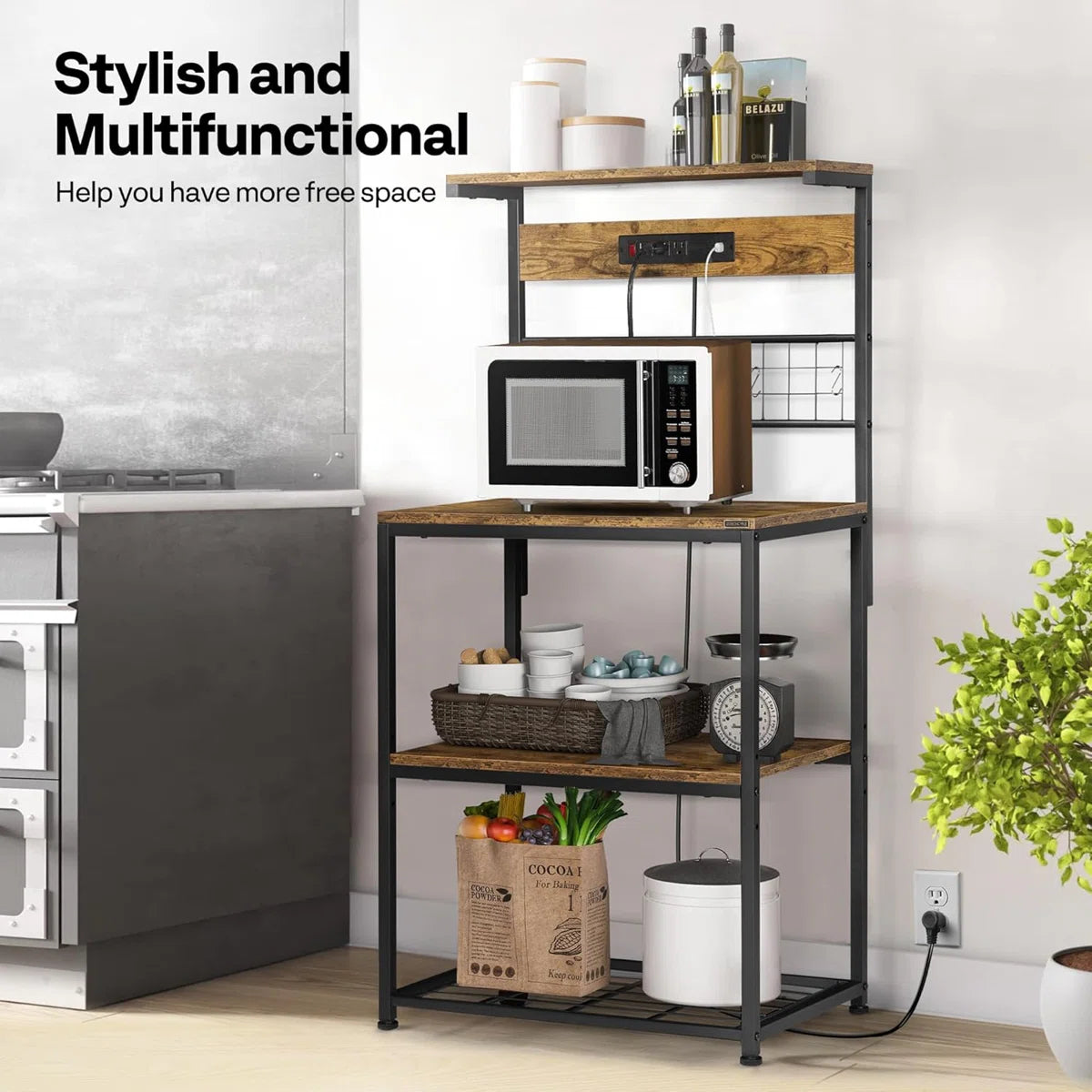 Kitchen Rack: 23.62'' Iron Standard Baker's Rack with Microwave Compatibility