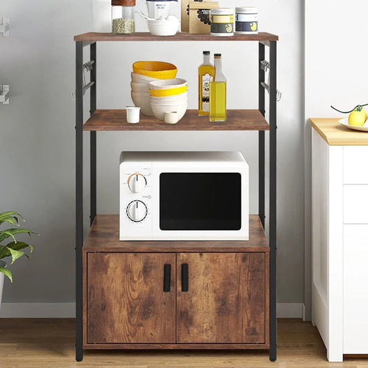Kitchen Racks: 23.6" steel baker’s rack with wooden shelves for kitchen storage and organization