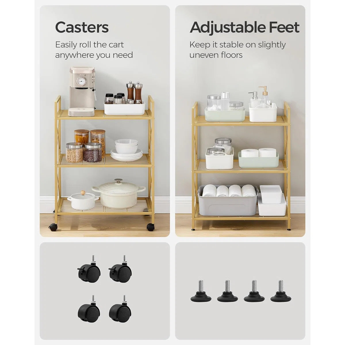 Kitchen Rack: 23.6'' W Steel Shelving Unit with Wheels