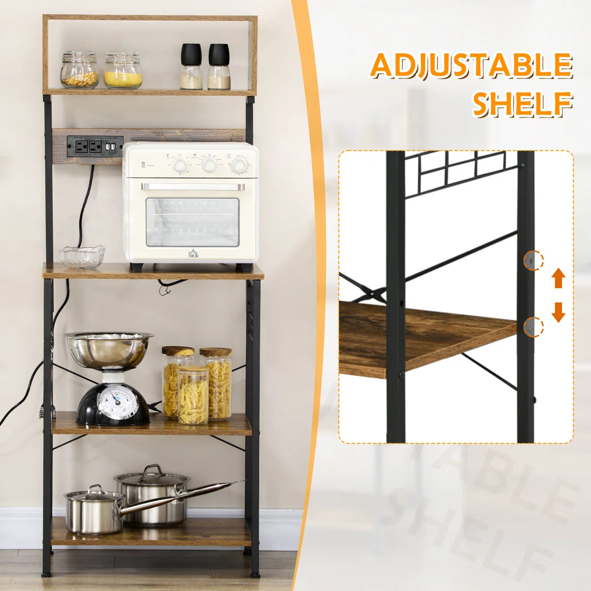 Kitchen Rack: 25.5'' Steel Standard Baker's Rack with Microwave Compatibility and Glass Holders