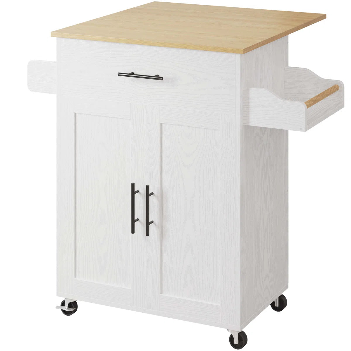 Kitchen Island Table: 35'' Foldable White Kitchen Cart with Cabinets, Drawers &amp; Wheels