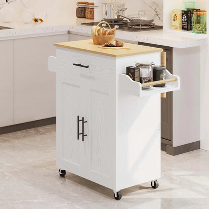 Kitchen Island Table: 35'' Foldable White Kitchen Cart with Cabinets, Drawers &amp; Wheels