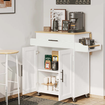 Kitchen Island Table: 35'' Foldable White Kitchen Cart with Cabinets, Drawers &amp; Wheels