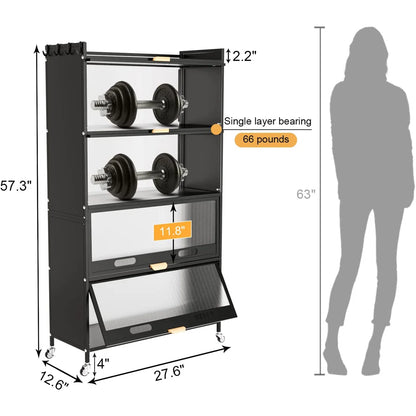 Kitchen Racks: Space-saving 27.6" kitchen rack with wooden shelves, microwave space, and sturdy design