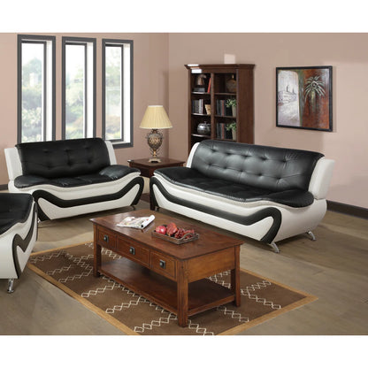 Luxury Sofa Sets: 76.5'' Wide Faux Leather 2-Piece Sofa Set with Loveseat in Black & White Finish