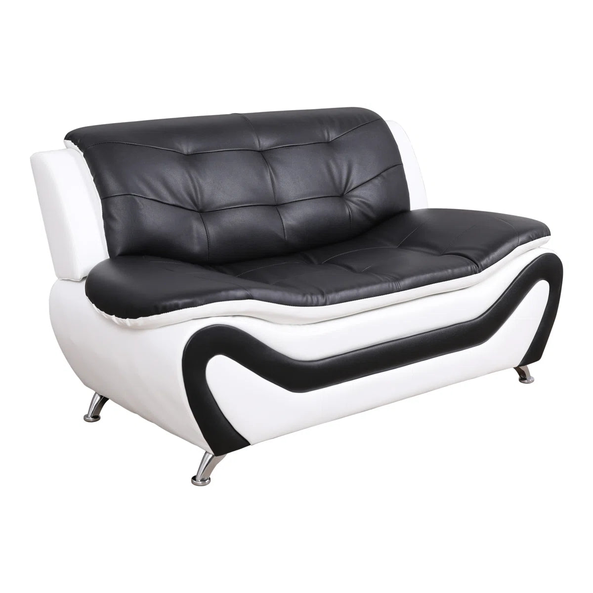 Luxury Sofa Sets: 76.5'' Wide Faux Leather 2-Piece Sofa Set with Loveseat in Black & White Finish