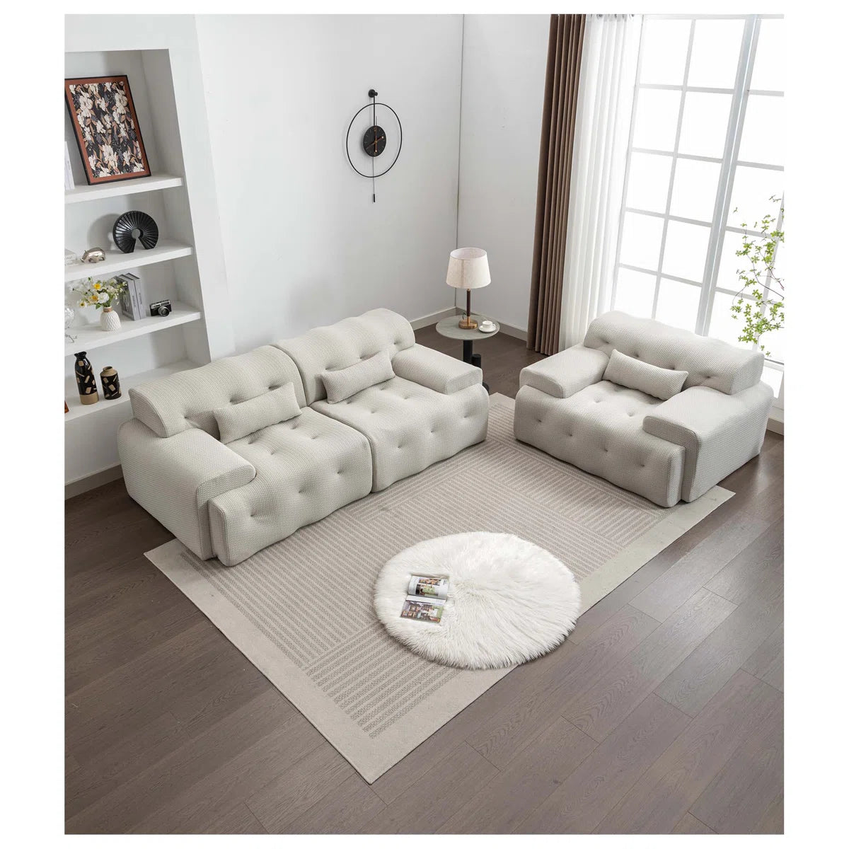 Luxury Sofa Sets: Modern 2-Piece Sofa and Loveseat Set with Tufted Design and Pillows