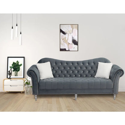 Luxury Sofa Sets: Chesterfield-Style Velvet Sofa & Loveseat Set with Nailhead Trim and Rolled Arms