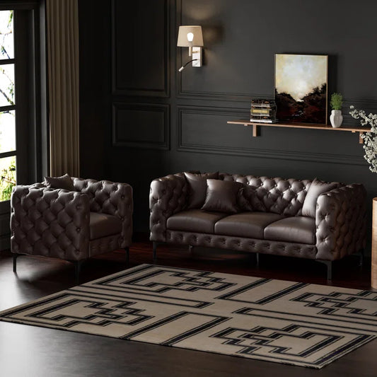 7 Seater Sofa Set: 2-Piece Tufted Faux Leather Sofa