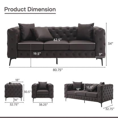 7 Seater Sofa Set: 2-Piece Tufted Faux Leather Sofa