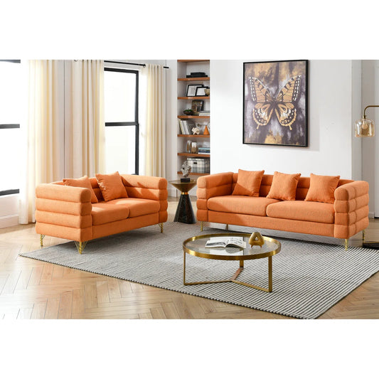 Luxury Sofa Sets: 81'' Wide 2-Piece Fabric Sofa & Loveseat Set with Toss Pillows and Gold Legs