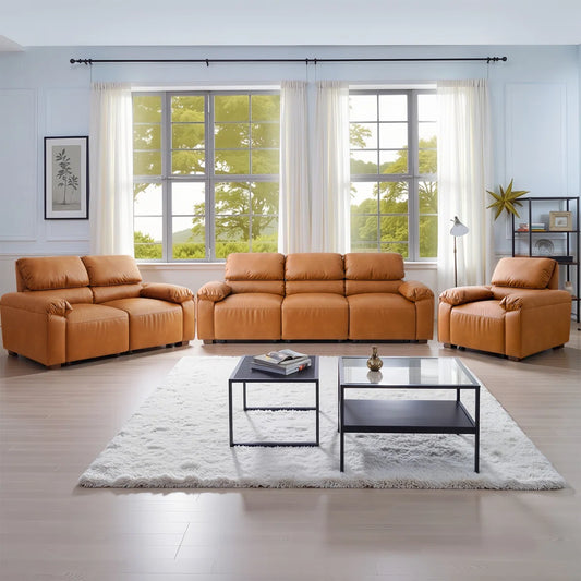 7 Seater Sofa Set: 3-Piece Faux Leather Sectional with 3-Seater Sofa