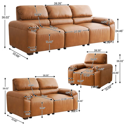 7 Seater Sofa Set: 3-Piece Faux Leather Sectional with 3-Seater Sofa