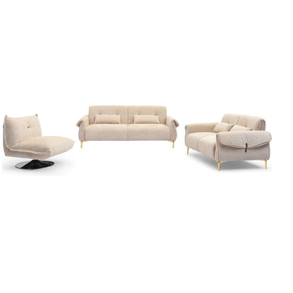 Luxury Sofa Sets: 3-Piece Swivel Chair Sofa Set in Plush Fabric with Toss Pillows