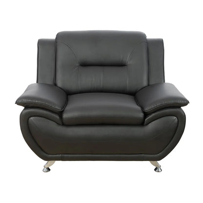 Luxury Sofa Sets: 3-Piece Faux Leather Sofa Set with Chair, Loveseat & Sofa in Modern Chrome Finish