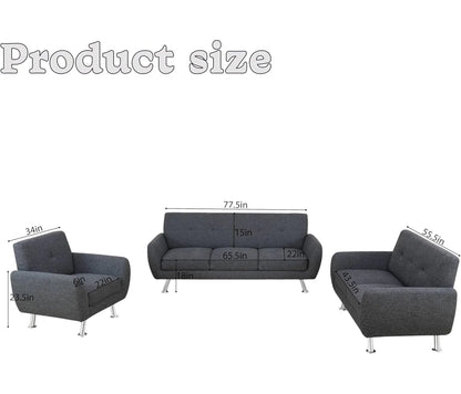 7 Seater Sofa Set:  Elegant 3-Piece Living Room Sofa Set