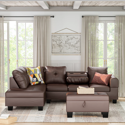7 Seater Sofa Set: 3-Piece PU Leather Sectional with Chaise