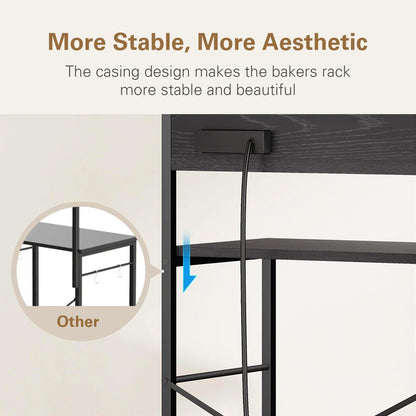 Kitchen Rack: 3-Power Outlets with Baker's Rack, 4-Tier Storage with Microwave Stand, Freestanding Kitchen Shelf Stand