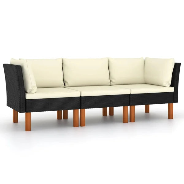 3-Seater Sofa: Patio Sofa with Cushions Poly Rattan