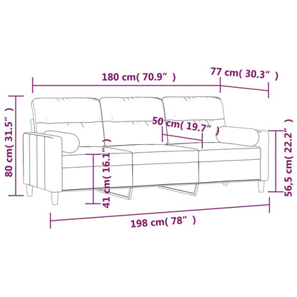 3-Seater Sofa with Pillows & Cushions 70.9" Fabric