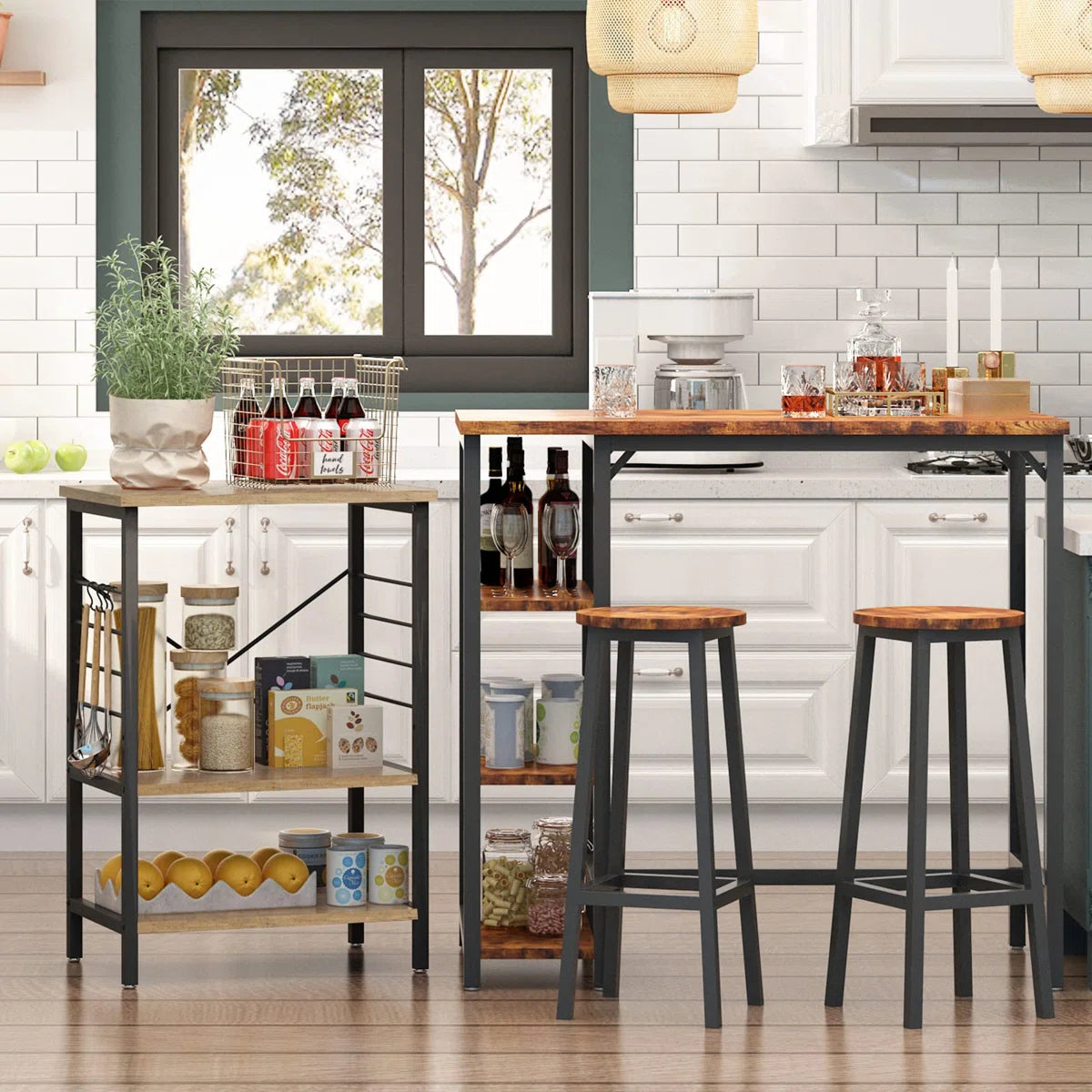 Kitchen Rack: 3-Tier Microwave Oven Stand with Metal Frame and 6 Hooks