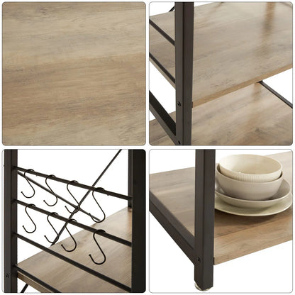 Kitchen Rack: 3-Tier Microwave Oven Stand with Metal Frame and 6 Hooks