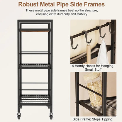 Kitchen Racks: 3-Tier kitchen cart with movable shelves for storing microwaves