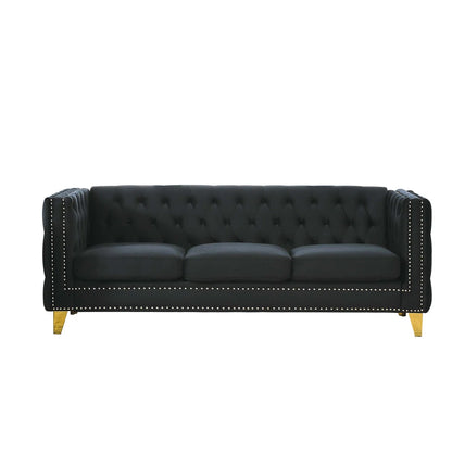 7 Seater Sofa Set: Luxurious Black Velvet 3+2 Seater Combination Sofa
