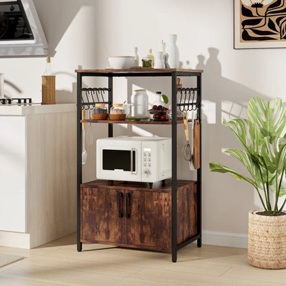 Kitchen Rack: 3-tier kitchen Baker's Rack with Cabinet, 2 open shelves, and 10 S-shaped hooks, 17 stories