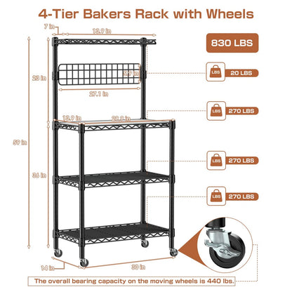 Kitchen Racks: Microwave-compatible standard 30-inch metal baker's rack