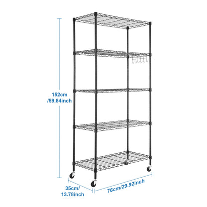 Kitchen Rack: 30'' W Metal Height -Adjustable Shelving Unit with Wheels