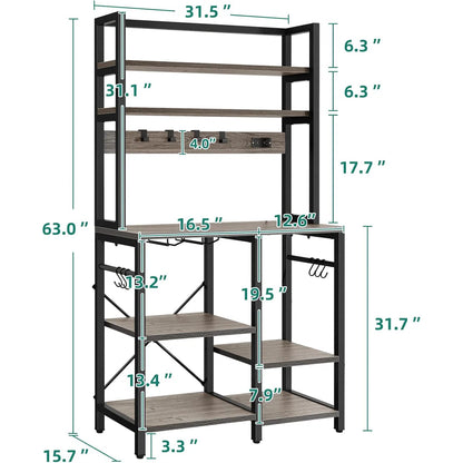 Kitchen Rack: 31.5" Kitchen Microwave Stand Bakers Rack, Coffee Bar with Power Outlet