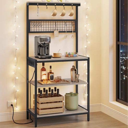 Kitchen Rack: 31.5'' Coffee Bar Stand With Adjustable Storage Shelf