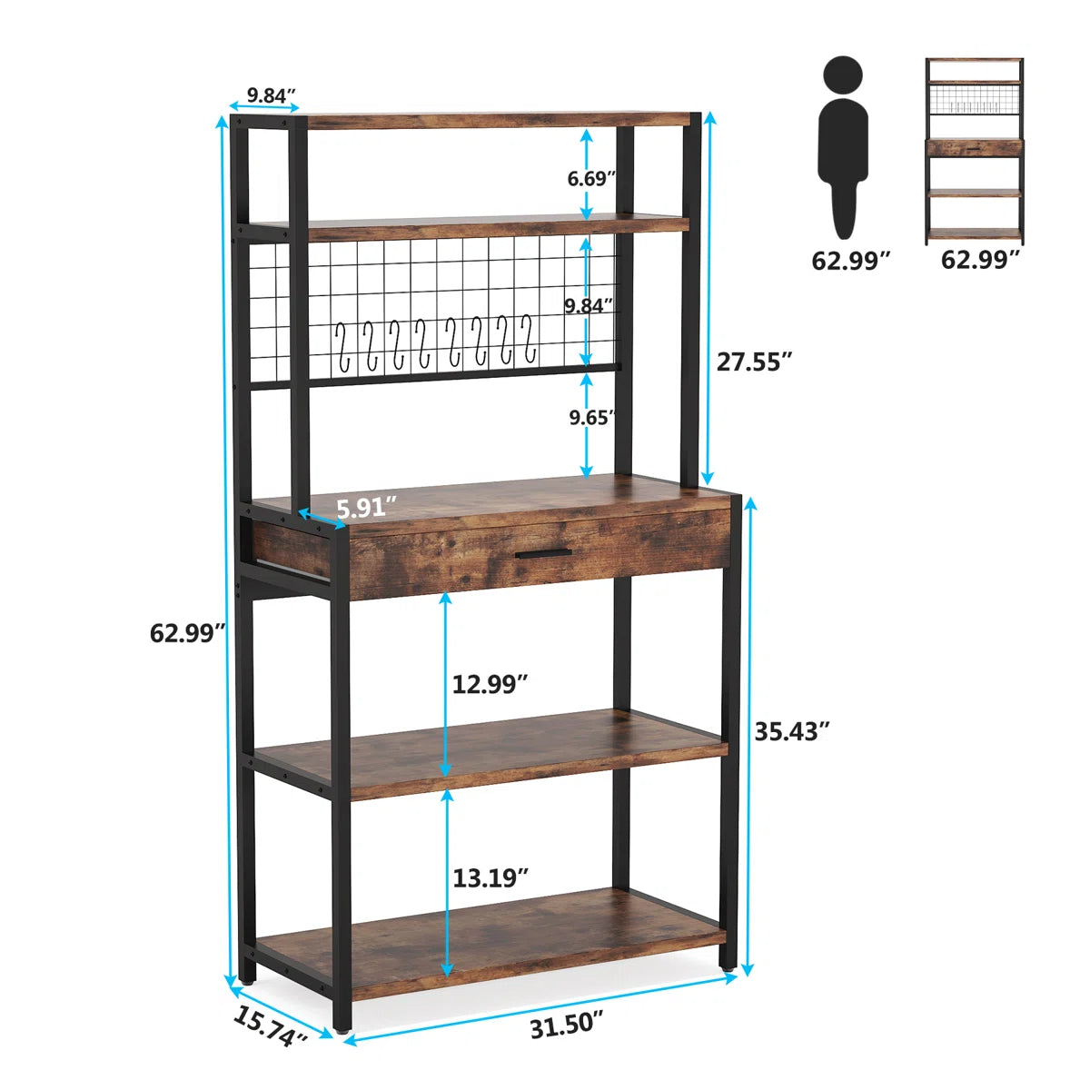 Kitchen Rack: 31.5'' Standard Baker's Rack with Microwave Compatibility