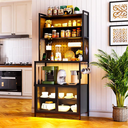 Kitchen Racks: 32" metal baker’s rack with microwave shelf, ideal for compact kitchen storage spaces