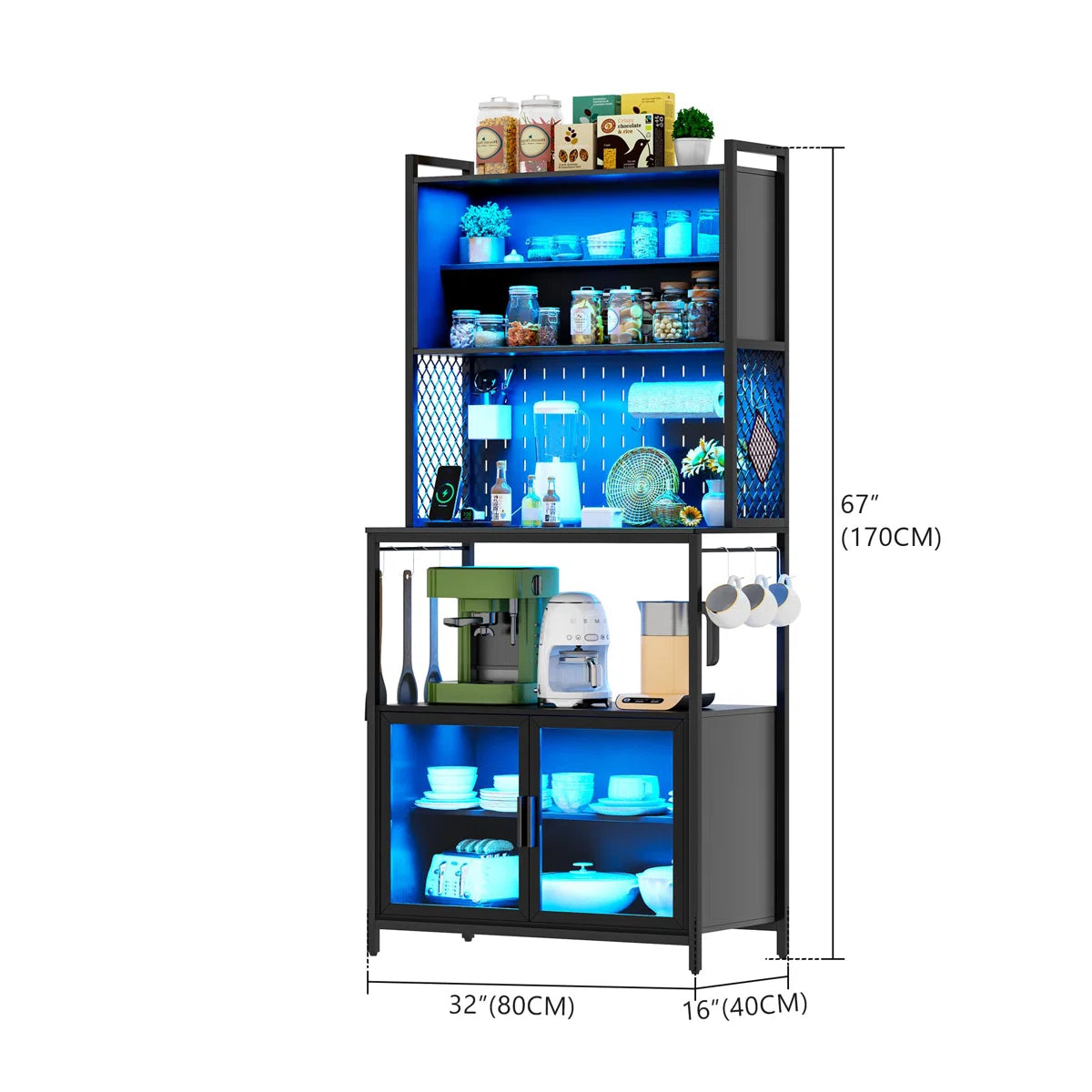 Kitchen Racks: 32" metal baker’s rack with microwave shelf, ideal for compact kitchen storage spaces