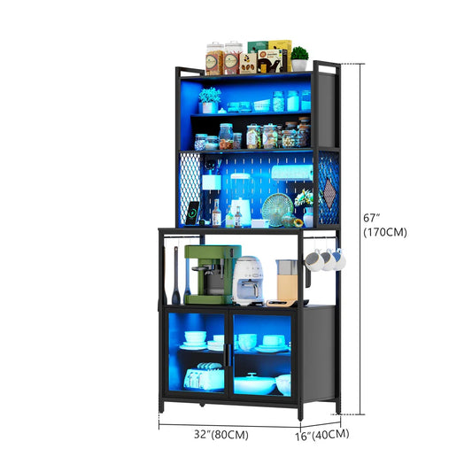 Kitchen Racks: 32" metal baker’s rack with microwave shelf, ideal for compact kitchen storage spaces