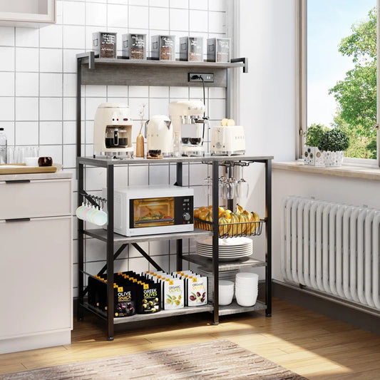 Kitchen Rack: 35.43'' Baker's Rack with Microwave Stand and Power Outlet